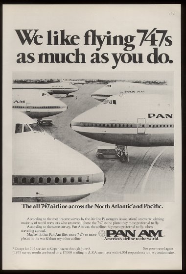 1970s A Pan Am ad promoting 747 service.